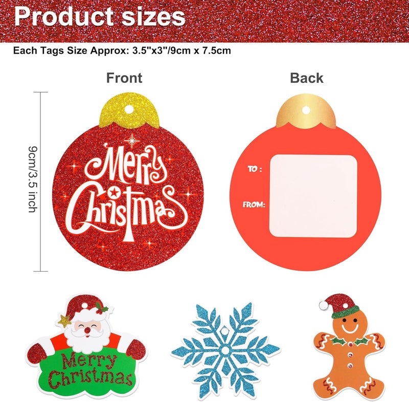 Giiffu 80-Pack Christmas Gift Tags with Untied Strings – 20 Glitter Designs, 3.5-Inch Holiday Name Tags & Labels for DIY Wrapping and Presents - Image 2